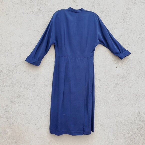 Vintage 1940s Navy Blue Rayon Wiggle Dress Curvy Hourglass 10 12 - Picture 4 of 12